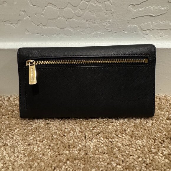 Michael Kors Trifold Wallet Black & Gold - Picture 2 of 3